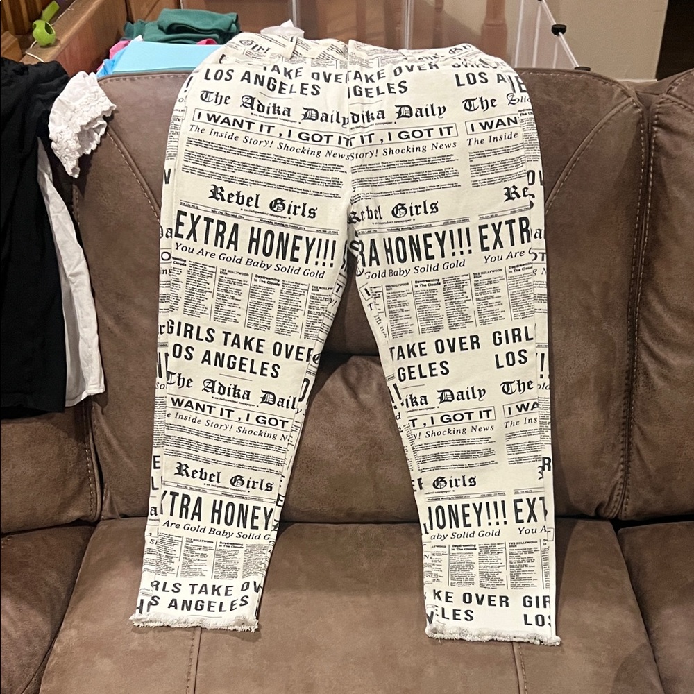 Adika Black and White Newspaper Print Pants